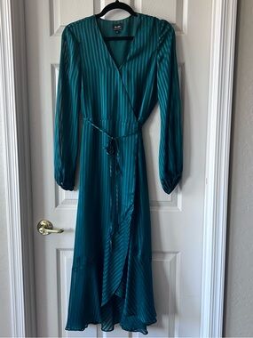 Bardot Teal Satin Wrap Maxi Dress, Size 8, Event, Party, Modest